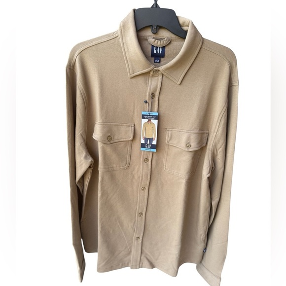 GAP Other - GAP Men's Long Sleeve Beige Knit Button-Up Shirt Size L Casual